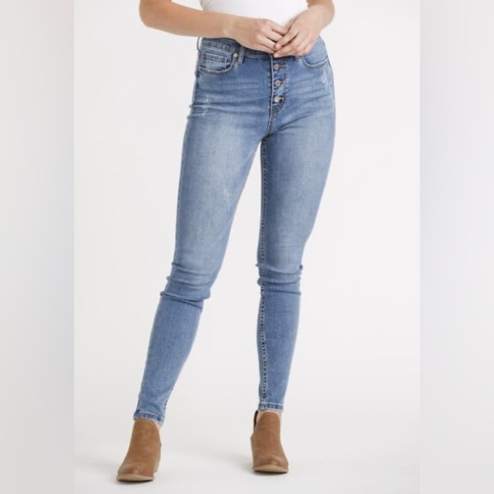 Sincerely Jules Button Fly Light Wash High Rise Skinny Ankle Length Jeans Size 5